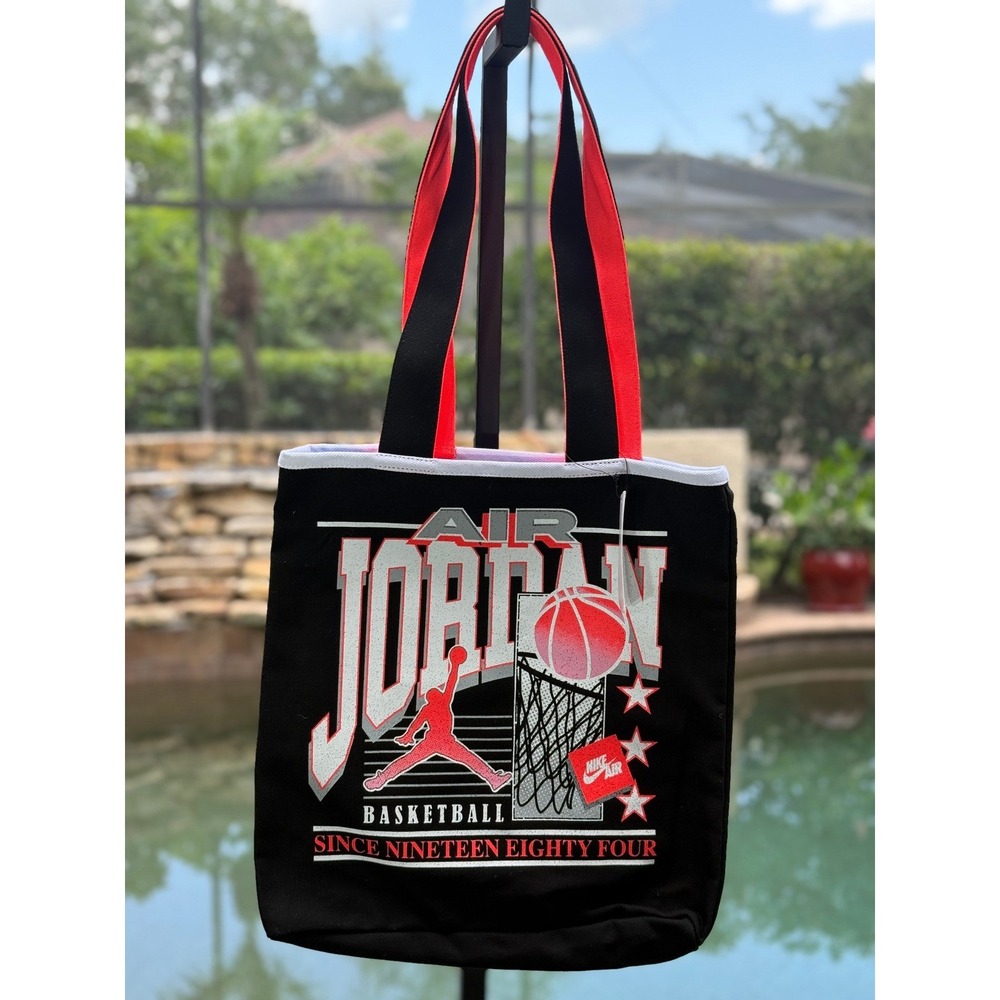 Nike Air Jordan Canvas Tote Bag Black Red Retro Basketball Graphic OS MA0957-023